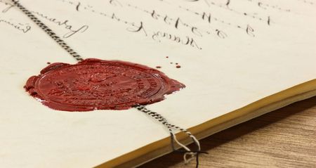 50537894 - antique wax seal on old notarial document